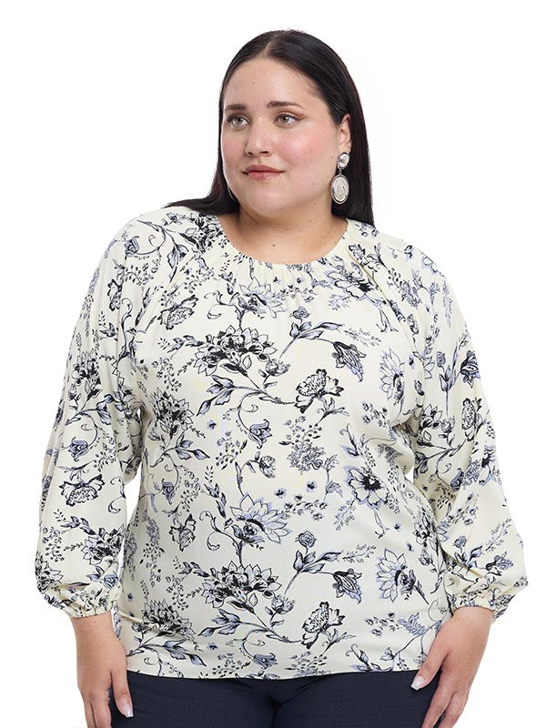 Blusa Estampada para Dama de Manga Larga Aglobada