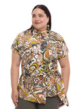 Blusa de Dama Manga Corta Cuello Camisero con Amarre Frontal