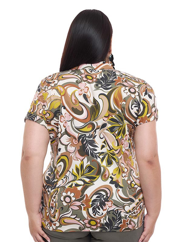 Blusa de Dama Manga Corta Cuello Camisero con Amarre Frontal