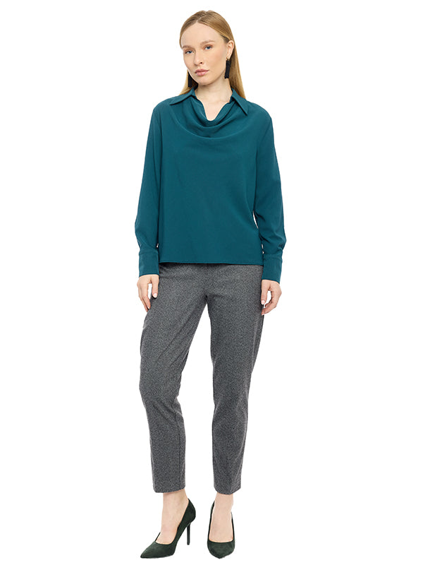 Blusa de Tafetán con Cuello Drapeado