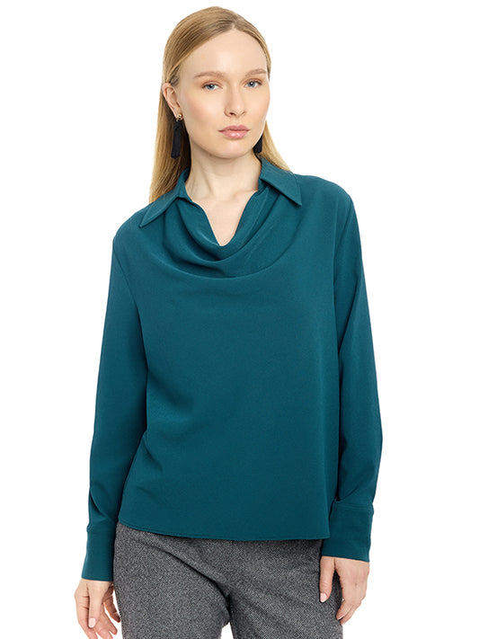 Blusa de Tafetán con Cuello Drapeado