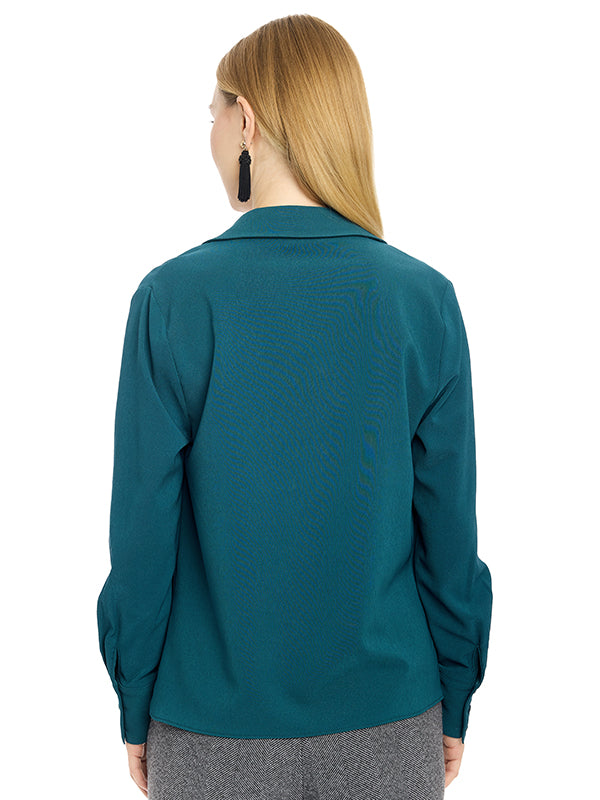 Blusa de Tafetán con Cuello Drapeado