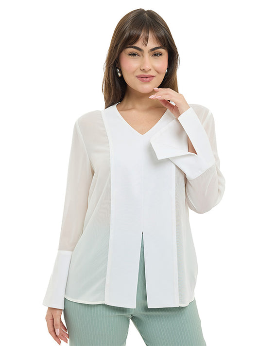 Blusa de Chifón Liso con Cuello V