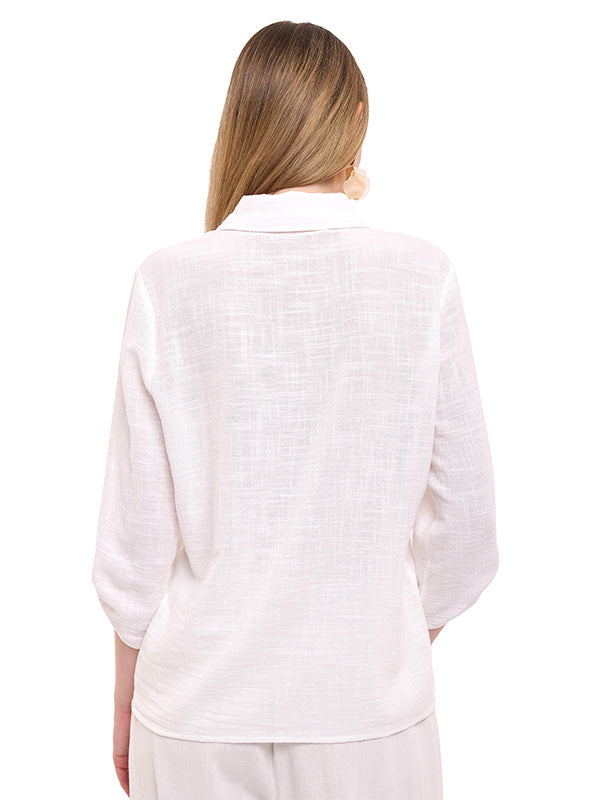 Blusa de Algodón Lisa con Cuello Camisero