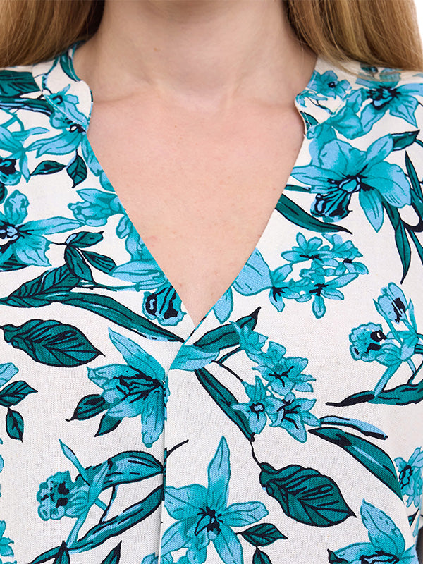 Blusa de Lino Estampado Floral con Escote V