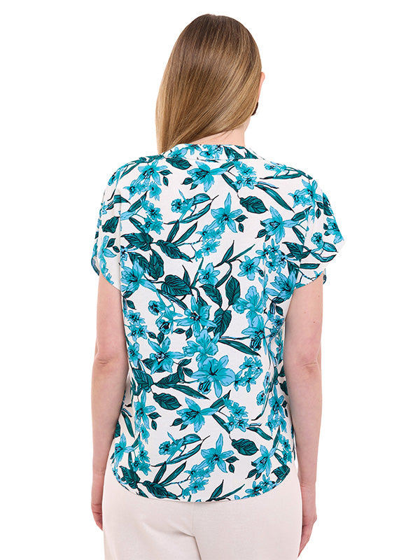Blusa de Lino Estampado Floral con Escote V