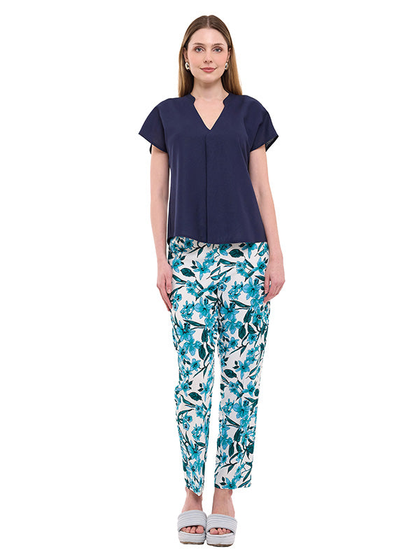 Blusa de Lino Floral con Escote V