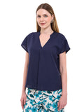 Blusa de Lino Floral con Escote V