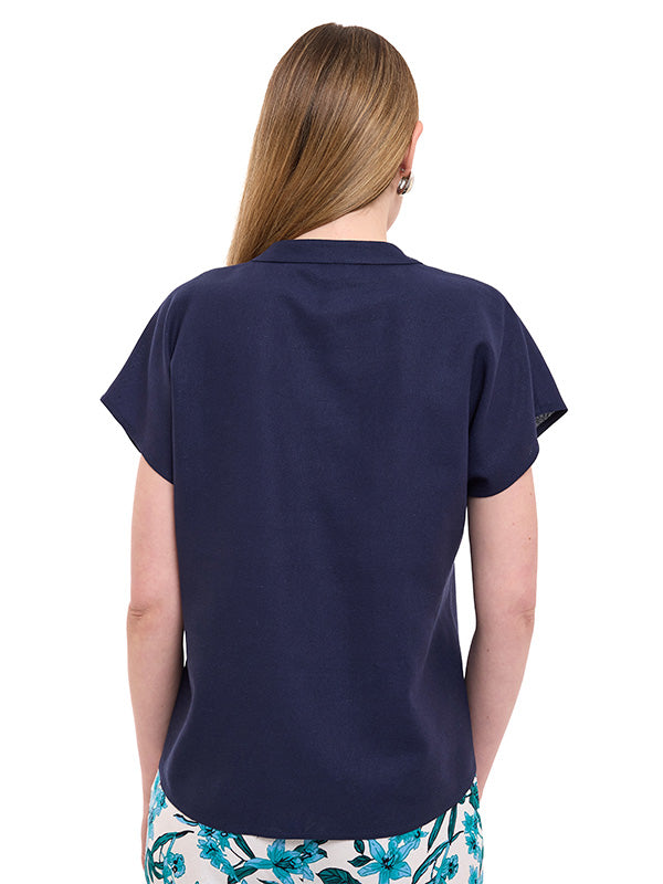 Blusa de Lino Floral con Escote V