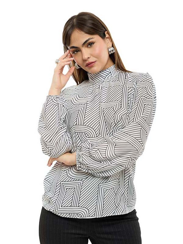 Blusa de Satín Estampado Multiformas