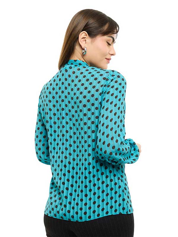 Blusa de Chifón Estampada con Lunares y Corbata al Cuello