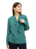 Blusa de Chifón Lisa con Escote en V y Corbata