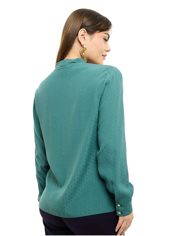 Blusa de Chifón Lisa con Escote en V y Corbata