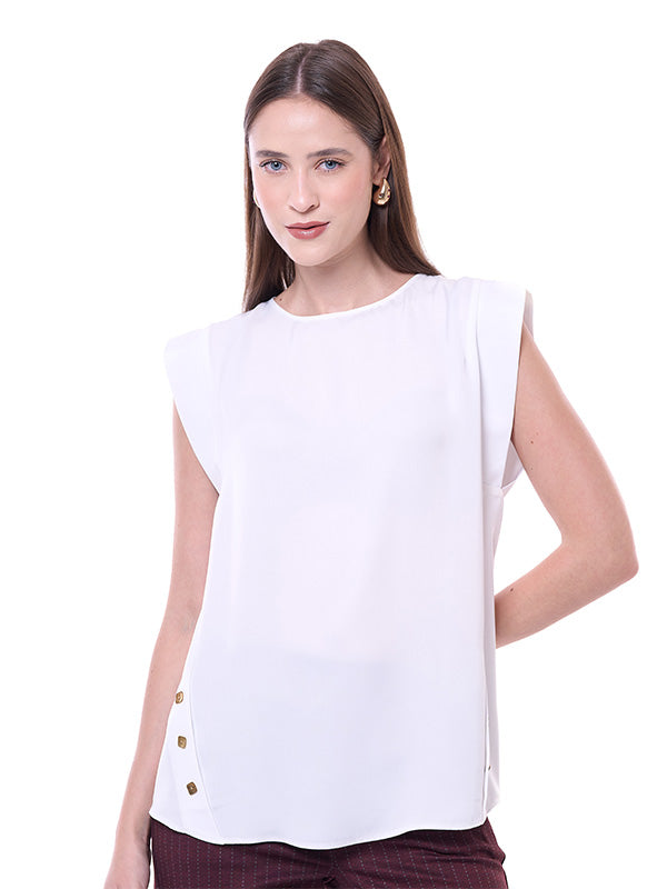 Blusa de Tafetán con Botones al Frente