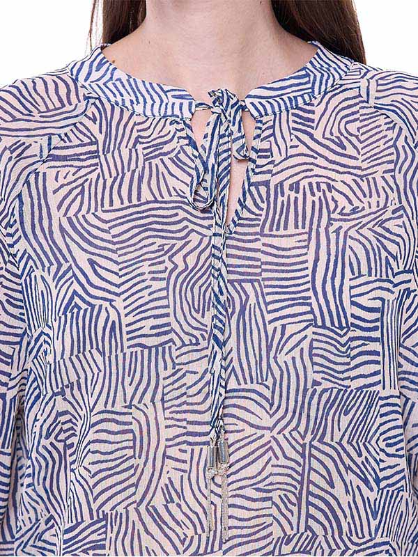 Blusa de Chifón Animal Print con Cuello Redondo y Manga Corta