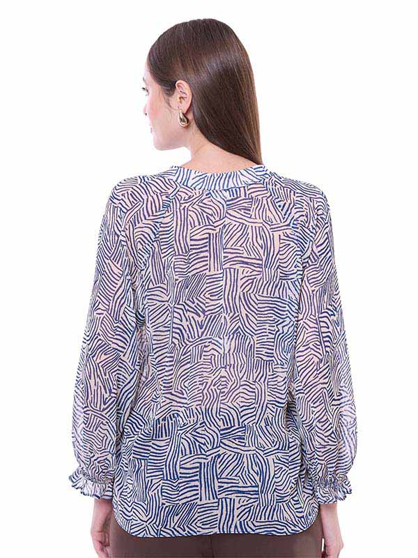 Blusa de Chifón Animal Print con Cuello Redondo y Manga Corta