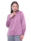 Blusa de Satín para Dama Lisa Cuello Camisero Manga Larga con Botones