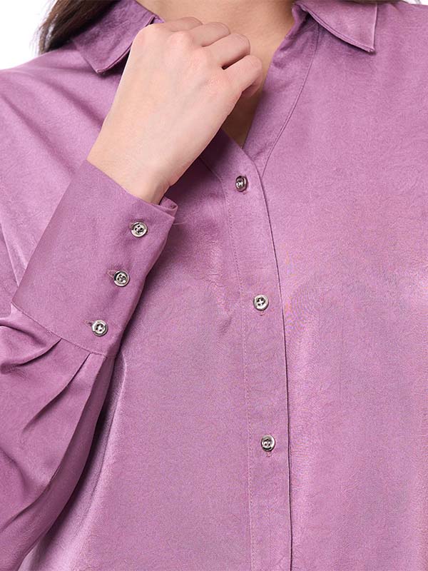 Blusa de Satín para Dama Lisa Cuello Camisero Manga Larga con Botones