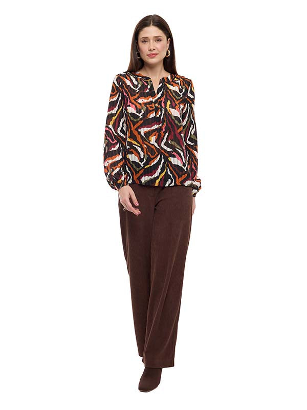 Blusa de Chifón Animal Print con Cuello Mao