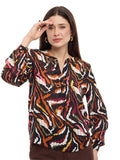 Blusa de Chifón Animal Print con Cuello Mao