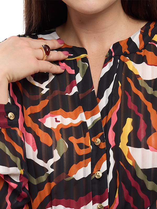 Blusa de Chifón Animal Print con Cuello Mao