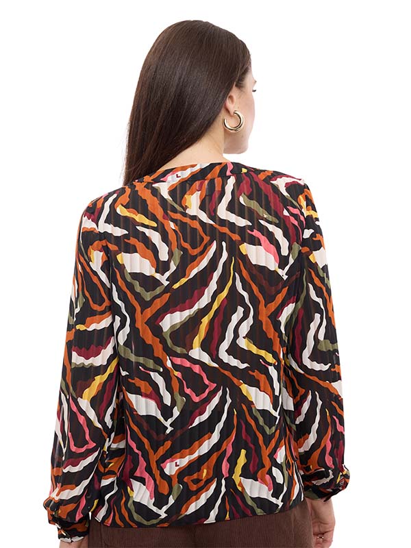 Blusa de Chifón Animal Print con Cuello Mao