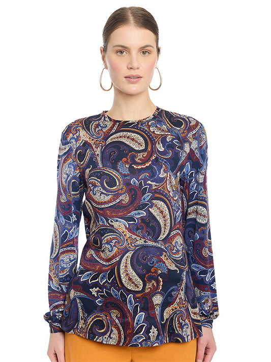 Blusa de Escote Redondo con Detalle de Gota en Espalda