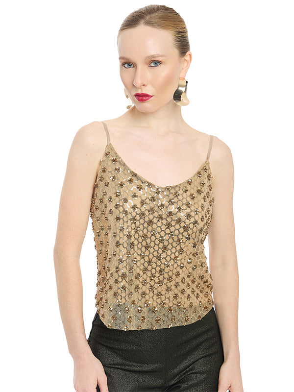 Blusa de Tirantes Tela con Lentejuela Bordada