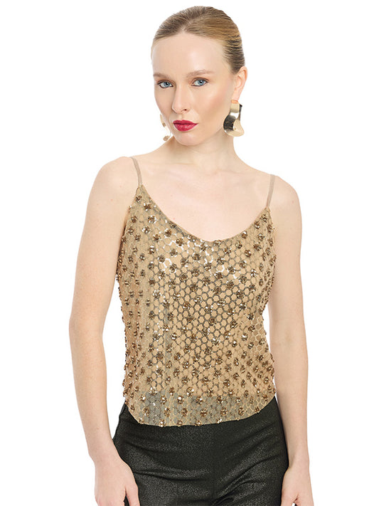 Blusa de Tirantes Tela con Lentejuela Bordada