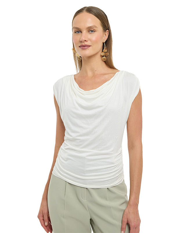 Blusa Hombro Prolongado con Escote Hamaca y Pliegues Laterales