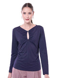 Blusa con Gota en Escote Delantero y Drapeado