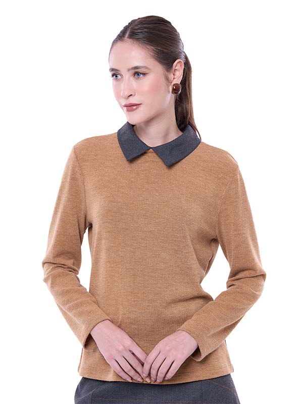 Blusa de Manga Larga con Cuello Desmontable de Cuadros
