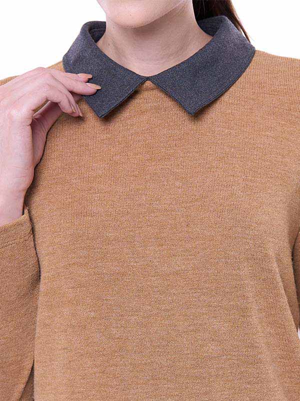 Blusa de Manga Larga con Cuello Desmontable de Cuadros