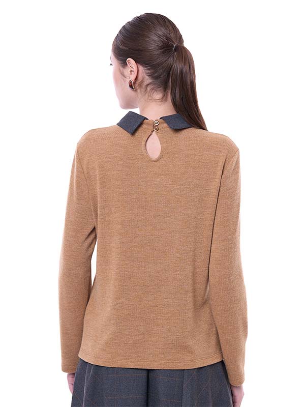 Blusa de Manga Larga con Cuello Desmontable de Cuadros