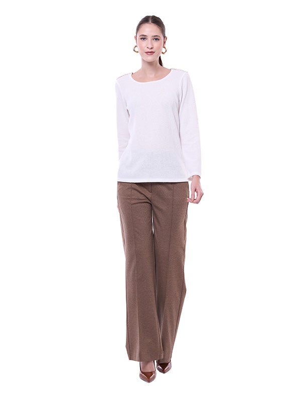 Blusa de Escote Redondo con Aplicaciones en Hombros