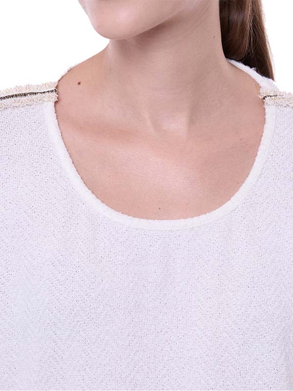 Blusa de Escote Redondo con Aplicaciones en Hombros