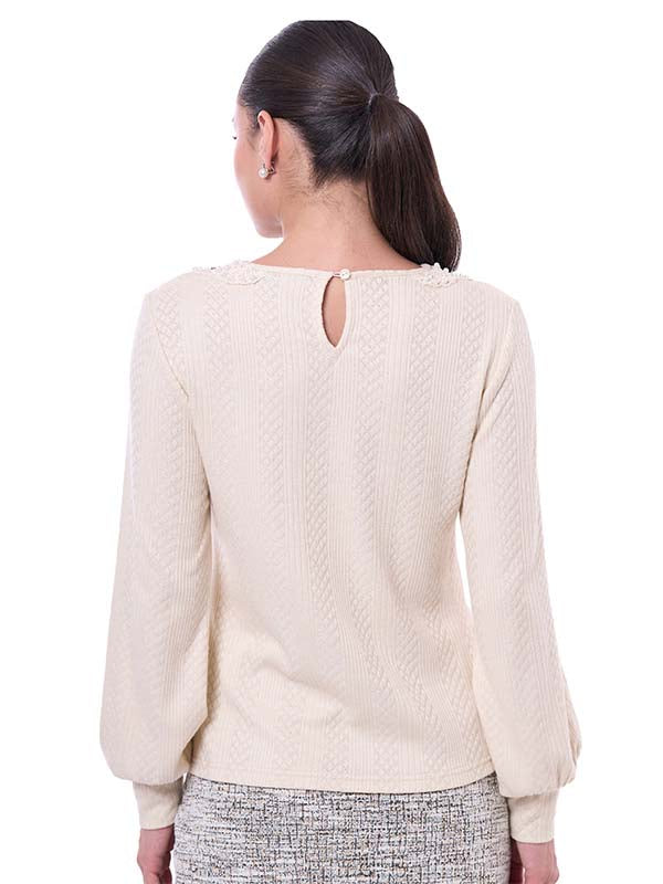 Blusa de Escote Redondo con Aplicación de Cuello