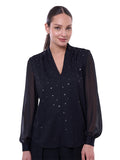 Blusa de Chifón para Dama Escote V con Lentejuelas y Mangas