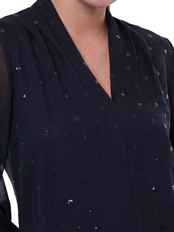 Blusa de Chifón para Dama Escote V con Lentejuelas y Mangas