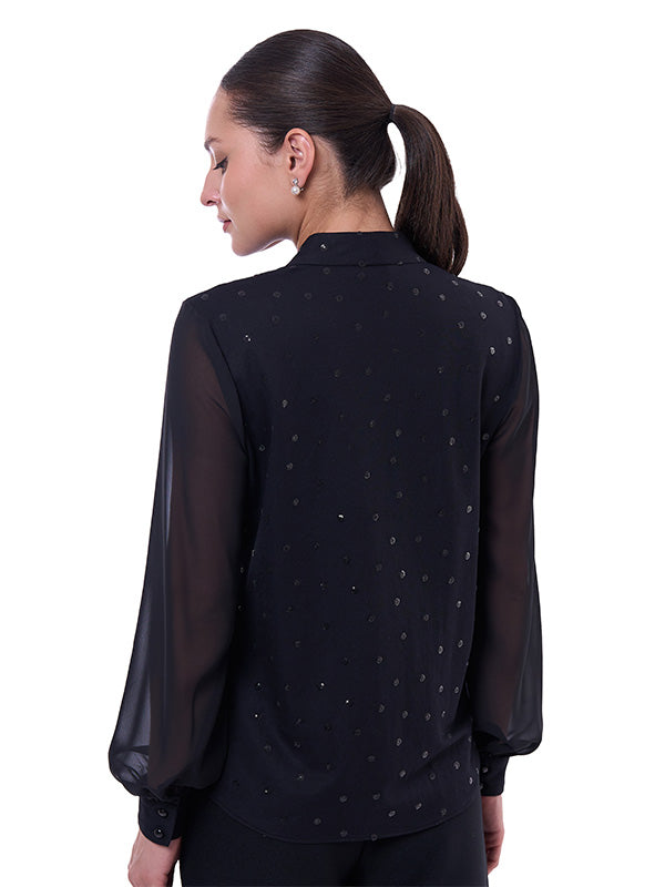 Blusa de Chifón para Dama Escote V con Lentejuelas y Mangas