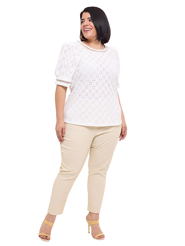 Blusa de escote redondo con detalle de entrecalle
