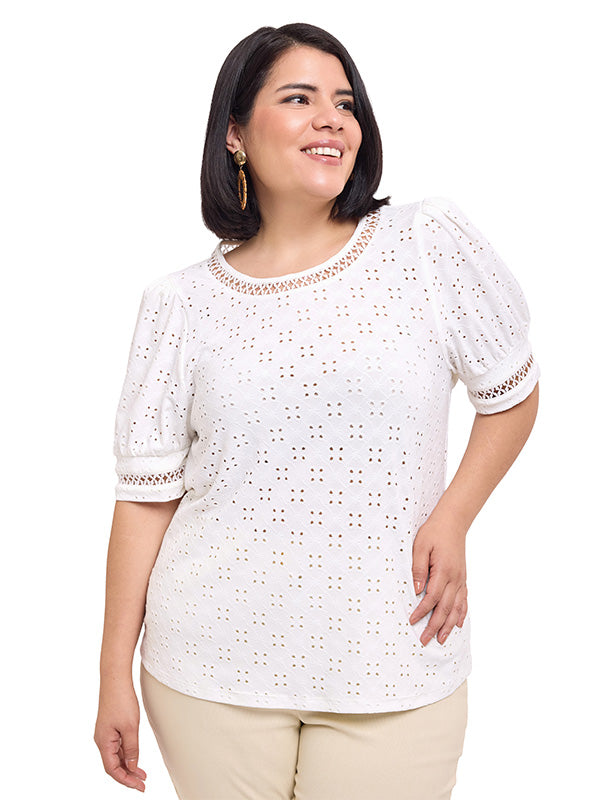 Blusa de escote redondo con detalle de entrecalle