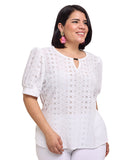 Blusa de escote redondo con herraje y manga abullonada