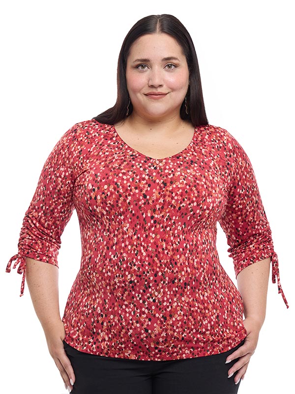Blusa estampada con mangas y jaretas