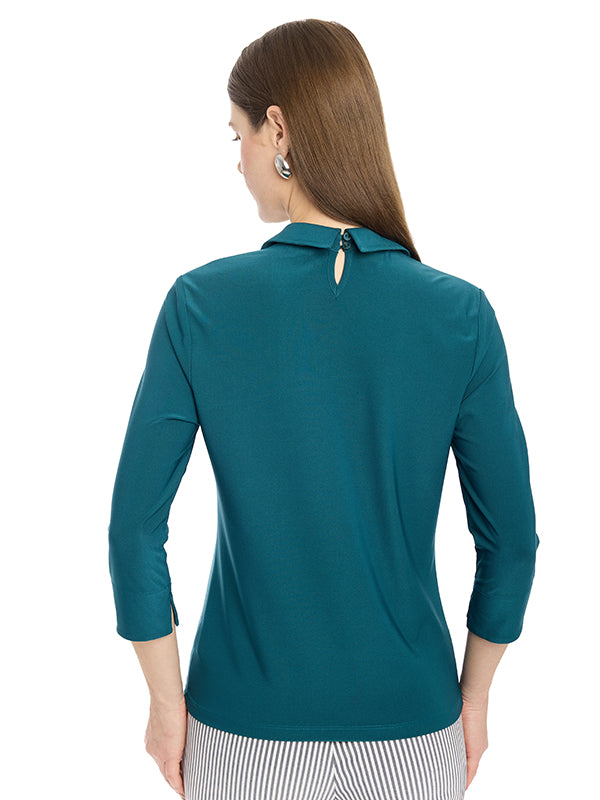 Blusa de Jersey con Cuello Camisero y Aplicación en Cuello