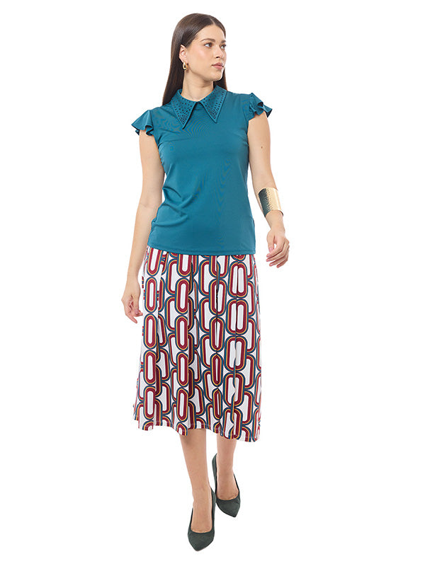 Blusa de Jersey con Cuello Camisero y Aplicación de Transfer