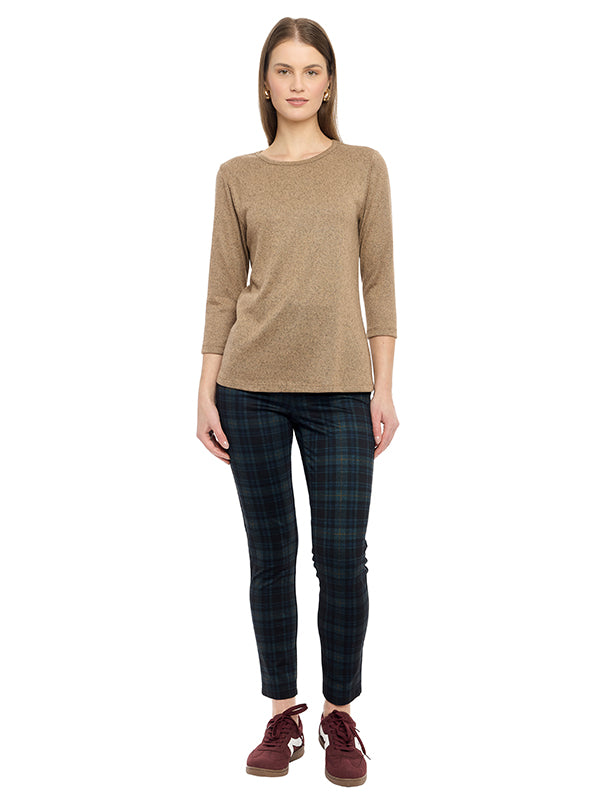Blusa de Jersey Lisa con Cuello Redondo y Manga 3/4
