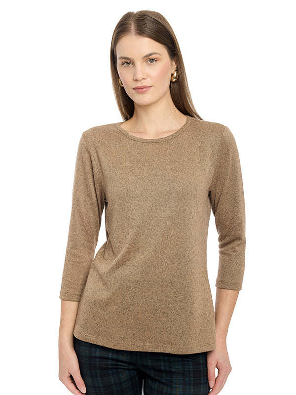 Blusa de Jersey Lisa con Cuello Redondo y Manga 3/4