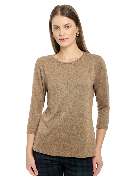 Blusa de Jersey Lisa con Cuello Redondo y Manga 3/4