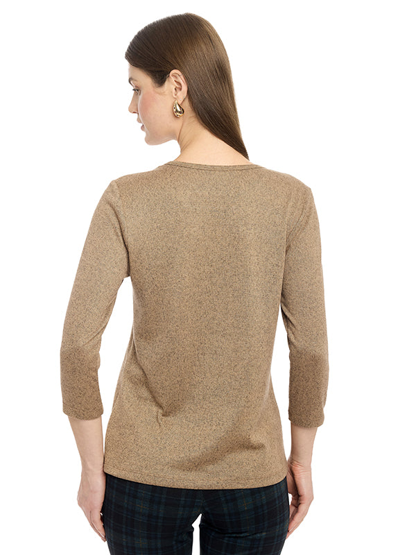 Blusa de Jersey Lisa con Cuello Redondo y Manga 3/4